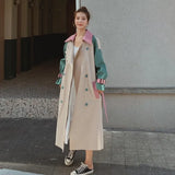 Brand New Fashion Lady Trench Coat Double-Breasted with Belt Patchwork Design Oversize Duster Coat Women Outerwear Spring