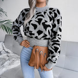 Real Autumn And Winter Casual Leopard Print Waist Knitted Umbilly Sweater Women's