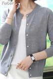 Cardigan Long Sleeve Women Sweaters Loose Knit Sweater Coat O- Neck New Solid Buttons Casual Chic Tops Clothes