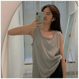 Summer Women Streetwear Tanks Korean Casual Female Solid Sleeveless Tops BF All Match Loose Sports T Shirts New-Outfit