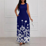 Summer New Fashion Sleeveless Print Loose Round Collar Simple Temperament