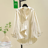 Spring And Autumn New Vertical Stripe Loose Long-Sleeved Shirt Women Fashion Casual Korean Version Of The Shirt Women