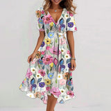 New Loose Leisure Shuya V Collar Crumped Flowers New Hot Print