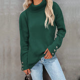 Toloer And Winter New Striped High Leader Mouth Button Sweater Solid Color Casual Loose Plus Size Sweater Woman-Outfit