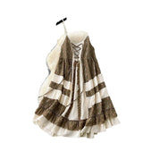 National Style Wearing Holiday Dress Retro Strap Design Spliced Flowers Hanging Loose Dress Skirt