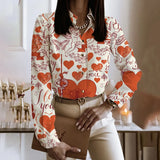 Patchwork Casual Shirt Blouse Woman Autumn Fashion Button Long Sleeve Shirts For Women 2023 White Print Office Top Femme-Outfit