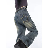 Back Star Patchwork Flare Jeans-Outfit