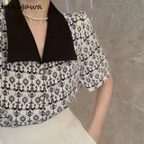Blouse Women Peter Pan Collar Puff Sleeve Vintage Tops Vintage Blusas De Mujer 2023 Korean Temperament Loose Shirt