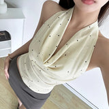 2024 Summer New Women's Clothing Pure Lust Wind Collar Hanging Neck Elegant Wave Dot Small