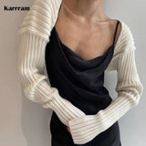 Sexy Striped Line Ribbed Knitting Shawl Sweater Cropped Women Cardigan Long Sleeve Scarf Streetwear 2021 Autumn