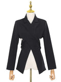Toloer Fashion Brand Cross Design Sense Small Suit 2024 New Fashion Waist Long Back Short Black Coat Female-Outfit