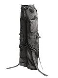 Toloer 2024 New Street Hipster Multi-Pocket Decoration Ribbon Design Sense Jeans Women's Hollow Out Cargo Pants-Outfit