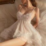 Pajamas Woman 2025 New Perspective Lace Yarn Princess Pure Lust Wind Sling Aja Prion Suit
