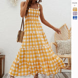 Shooting 2026 New Fashion Stripe Sling Waist Swing Bohemian Dress Women's