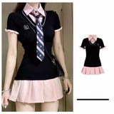 Two Dresses Set Of Women's Summer Sweet And Spicy Wind Wearing A Small College Style A Word 100-Fold Dress