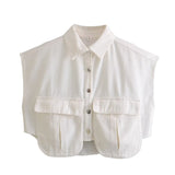 Women's Dress 2025 Solid Color Big Pocket Sleeveless High-End Feel Cardigan Polo Collar Denim Shirt Top