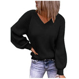 Toloer And Winter New Large Size Loose Sweater V-Neck Pure Color Pullover Sweater Female-Outfit