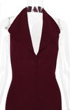 Burgundy Large Collar Halter Midi Dress-Outfit