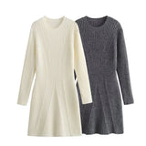 New Fashionable Knit Dress With Round Collar And Long Sleeves In Autumn-Outfit