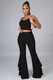 Strap Crop Top and High Waist Bell Pants Two Piece