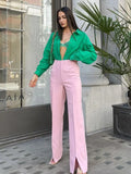 Fashion Pink Women's Pants 2022 Summer Elegant High Waist Slit Wide Pants Female Casual Loose Vintage