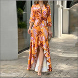 Toloer Fashion Women's Wear Ins Fashion Print Lace-Up Temperament Elegant Slit