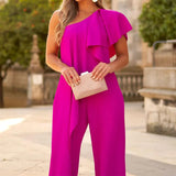 Toloer Spot 2024 Summer New Ladies Fashion Solid Color Loose Inclined Shoulder Long Jumpsuit-Outfit