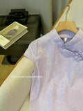 Chinese Style Blouse Purple Improved Cheongsam Blouse Women's 2024 New Summer Lady Button Short-Sleeved Shirt-Outfit