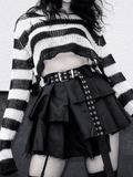 Distressed Striped Crop Sweater-Outfit
