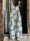 Summer Slub Linen Vintage Print Wide