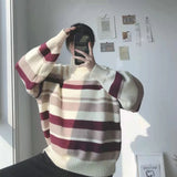 autumn and winter Oversize Lazy Wind Color Matching Striped Sweater Women's New Long Sleeve Knit Pullover