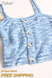 Women Sweet Camis Buttons Spaghetti Knitted Backless Camisole Summer Cute Tank Tops For Women Casual Crop