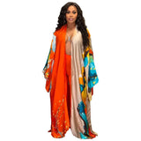 Ups Women Coat Beach Print Floral Long Coats Open Stitch Full Sleeve Loose Casual Elegant Knee Length Outerwear 2024-Outfit
