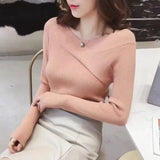 Women's Sweater Korean Bottom Knitwear Long-sleeved Tops Off-the-shoulder Slim Sweater Woman 2022 Autumn and Winter New