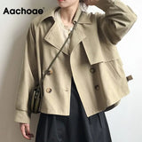 Aachoae Solid Batwing Long Sleeve Trench Coat Double Breasted Retro Trench Female Asymmetrical Hem Chic Coat Autumn Spring