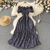New Fashion Floral Robe Print Long Dress Ruffle Maxi Sundress Bohemian Women Summer Sexy Casual Elegant Strapless