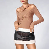 Toloer Temperamental Socialite Bottom Shirt 2024 Autumn New Shoulder Hollow Kink Design Slim Short Jacket Female-Outfit