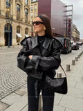 2025 New Women's Fashion Simple Retro Locomotive Jacket Collar Long Sleeve Short