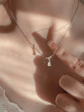 Silver Rhinestone Drop Decor Necklace-Outfit
