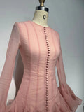 Frill Buttoned Long Sleeve Midi Dress-Outfit