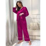 Toloer Silk Pajamas Lady Autumn And Winter Long-Sleeve Pajama Pants Home Suit Can Be Worn Outside-Outfit