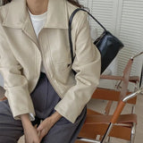 Korean Fashion Faux Leather Jacket Ladies Autumn Winter 2021 Long Sleeve Turn Down Collar Streetwear Zipper PU Coat