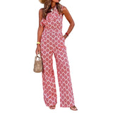 Toloer Spot 2024 Summer New Women's Fashion Diagonal Shoulder Sleeveless Long Print Jumpsuit-Outfit