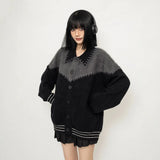 And Winter Wearing Black Ash Splicing Colliding College Style Cardigan Sweater Over The Couple Niche Oversize Knitwear