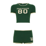 Hip Babes Sports Style Digital Print Crash Body-Claming Umbilly Short-Sleeved T-Shirt Shorts Casual