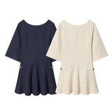 Women's Solid Color Coat 2025 Spring Commuter Leisure Buckle Dress Short Long-Sleeved Round-Neck