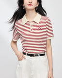 Toloer Striped Embroidery POLO Shirt 2025 Summer New Bing Color Reduction Women's Short-Sleeved