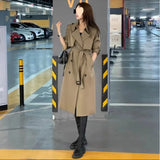 On The New High-Grade Knee Windbreaker Women's 2024 Spring And Autumn Temperament Design British Double Breasted Long Loose Coat-Outfit