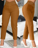 E-Commerce Independent Station Women's Wear Hollowed-Out Belt Trousers High-Waisted Pencil Trousers-Outfit