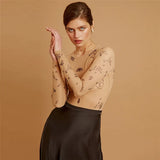 Toloer Summer New Women's Round Collar Long Sleeve Fashion Mesh Perspective Sexy Slim Jumpsuit Woman-Outfit